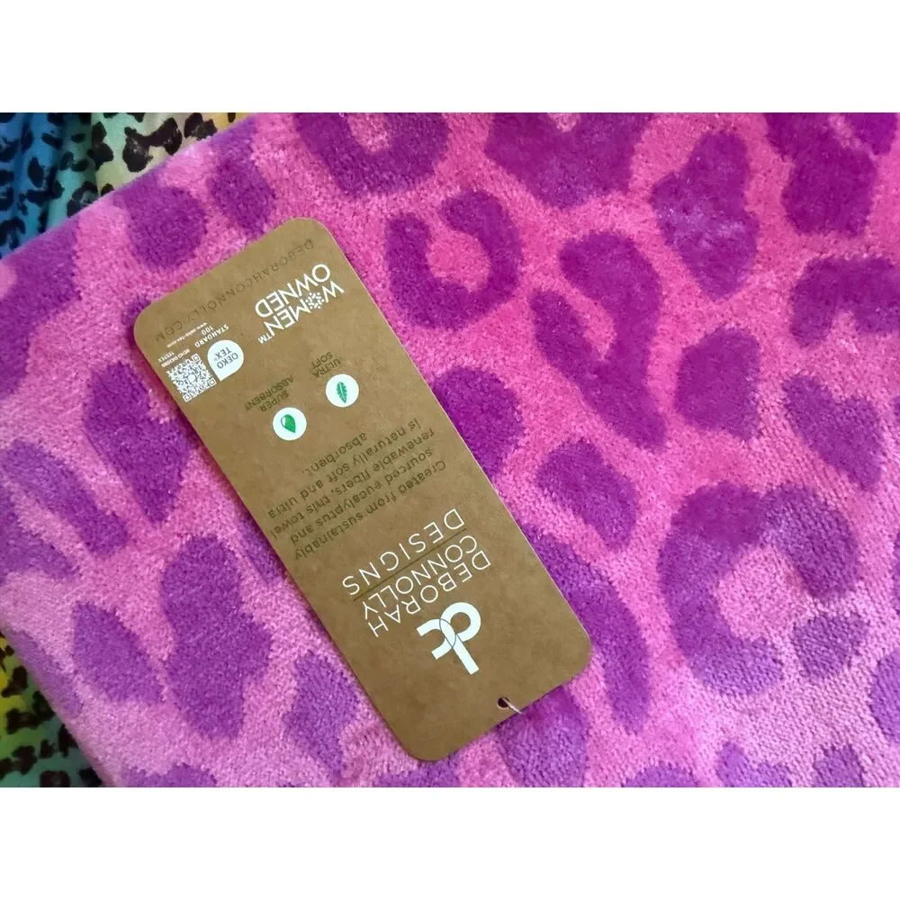 Deborah Connolly Designs PINK Leopard Print Beach Towel NWT 36x68 Cotton Lyocell